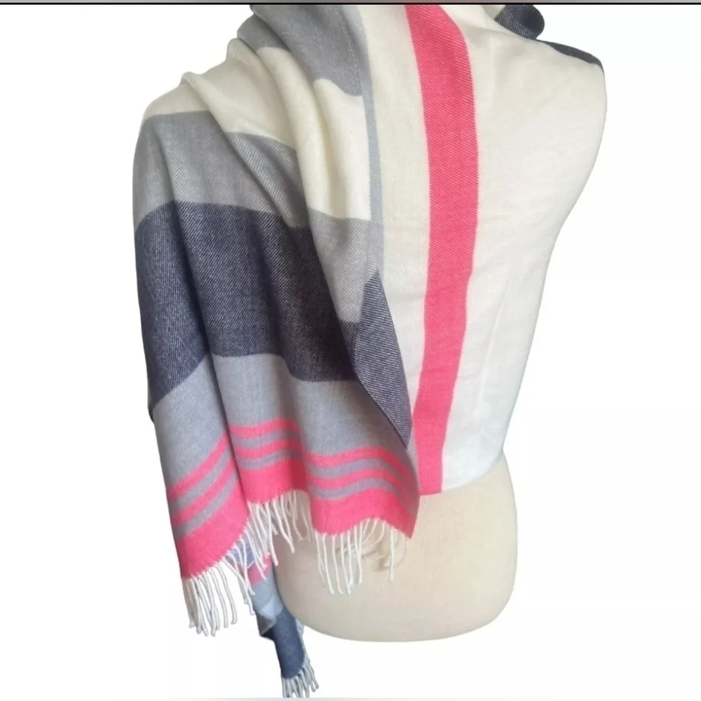 NWOT | GAP | Brushed Wool Oversized Scarf | Heather Gray, Pink, Ivory - Picture 2 of 10
